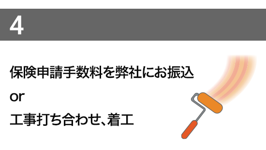 保険申請手数料を弊社にオフ鋳込みまたは、工事打ち合わせ。着工